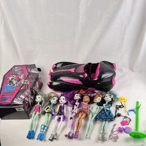 Monster High Doll Mixed Lot of 7 Dolls, Car, Case & Accessories-Sold as Pictured